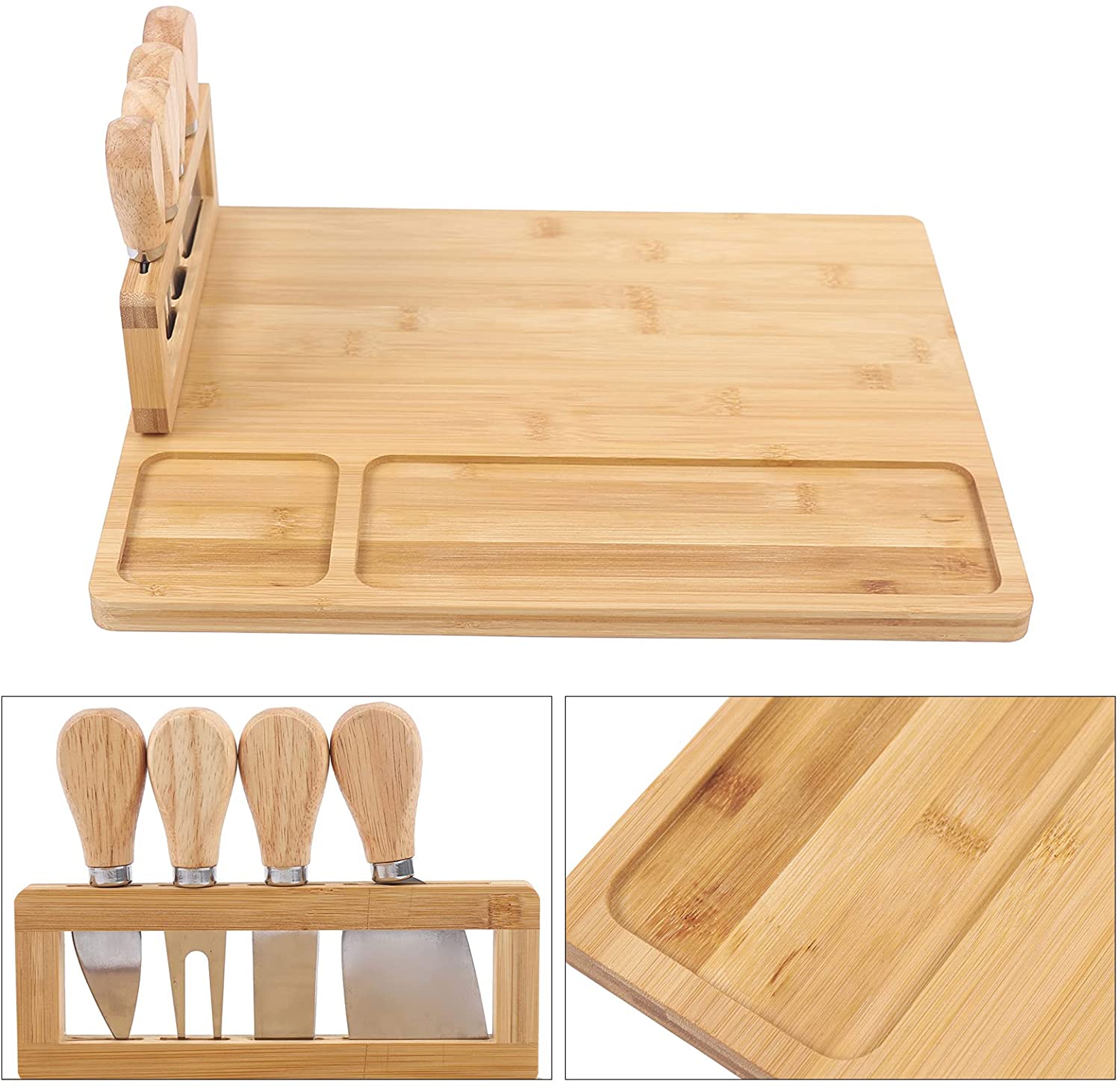 Fetcoi， Cheese Board and Knife Set Charcuterie Platter Cheese Knife Set Wooden Serving Plate