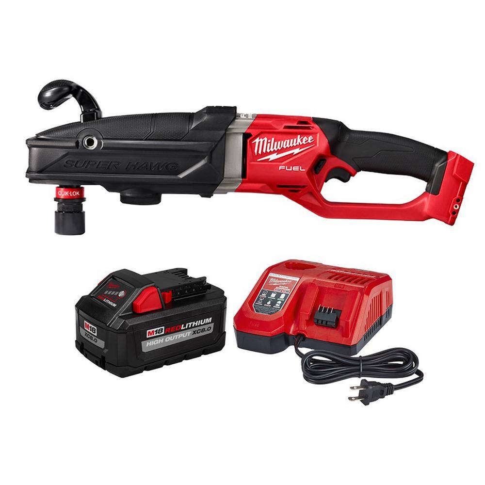 MW M18 FUEL 18V Lithium-Ion Brushless Cordless GEN 2 SUPER HAWG 716 in. Right Angle Drill with Battery and Charger 2811-20-48-59-1880