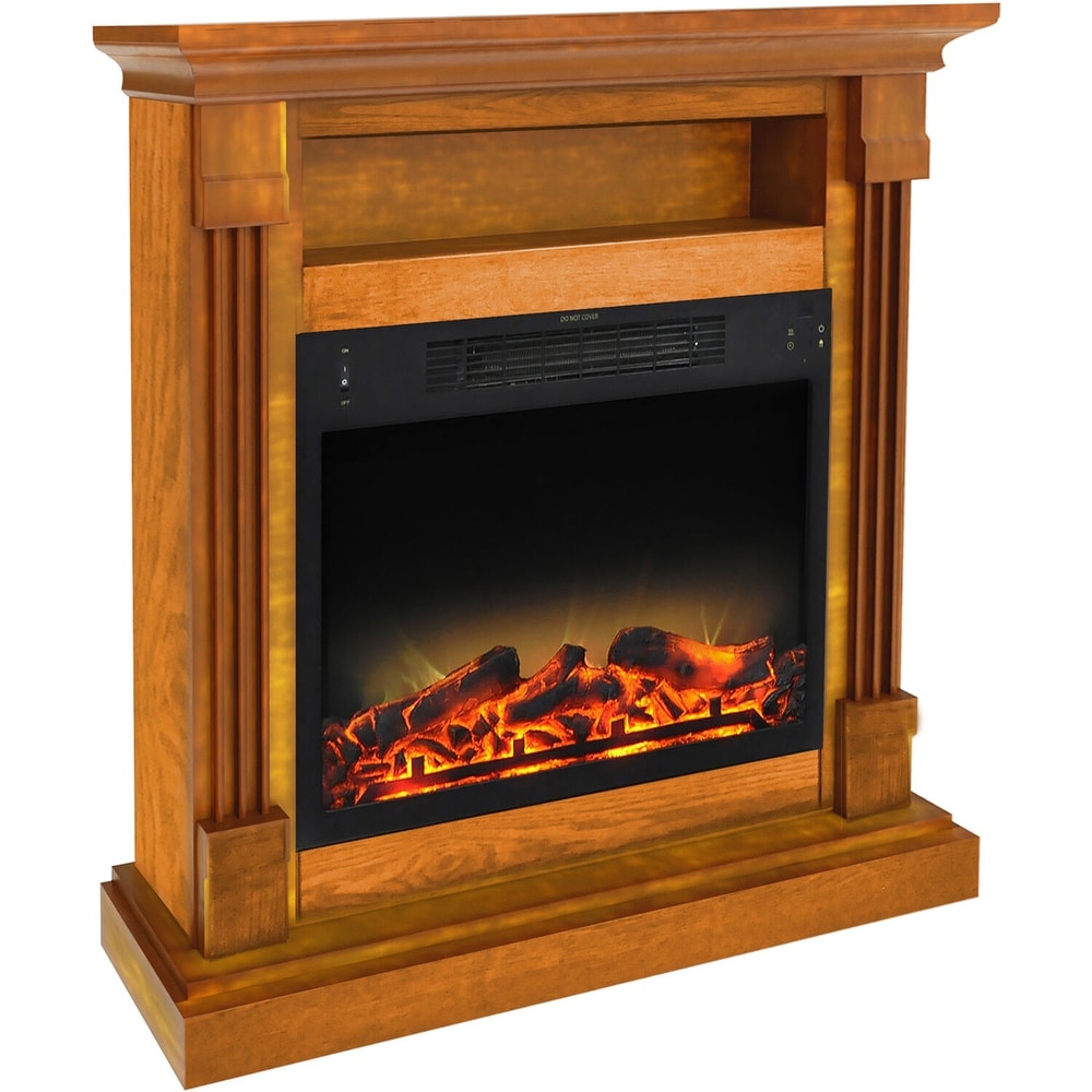 Cambridge Sienna 34 In. Electric Fireplace w/ Enhanced Log Display and Teak Mantel