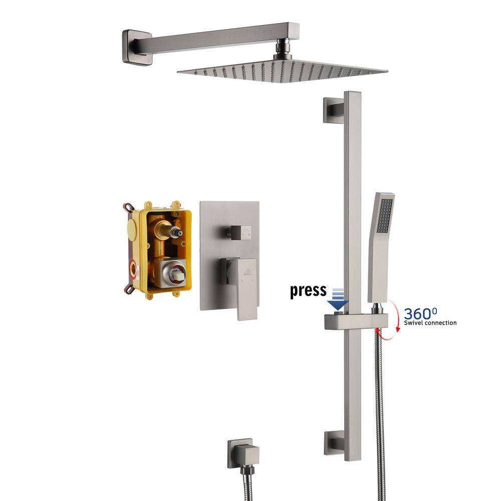 CASAINC 1-Spray Patterns with 10 in. Wall Mount Dual Shower Heads with Sliding Rod in Spot Resist Brushed Nickel M6628-A-10-BN