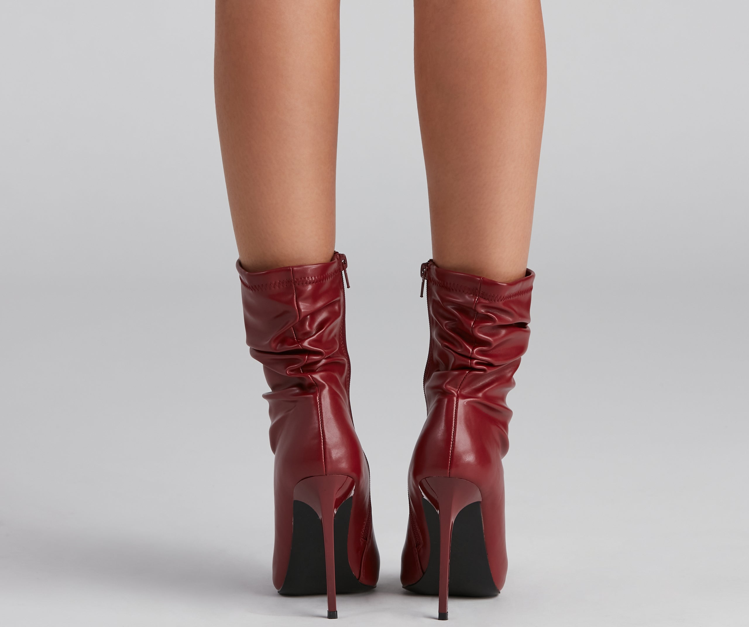 Ruched Life Faux Leather Booties