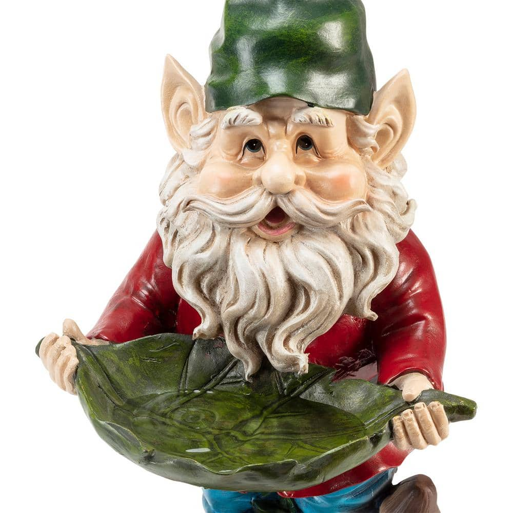 Alpine Corporation 16 in. Tall Outdoor Garden Gnome and Bird Feeder Yard Statue Decoration WAC208