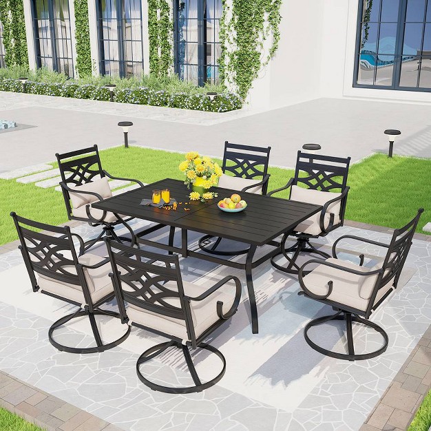 Captiva Designs 7pc Steel Outdoor Patio Dining Set With Swivel Chairs amp Cushions Black