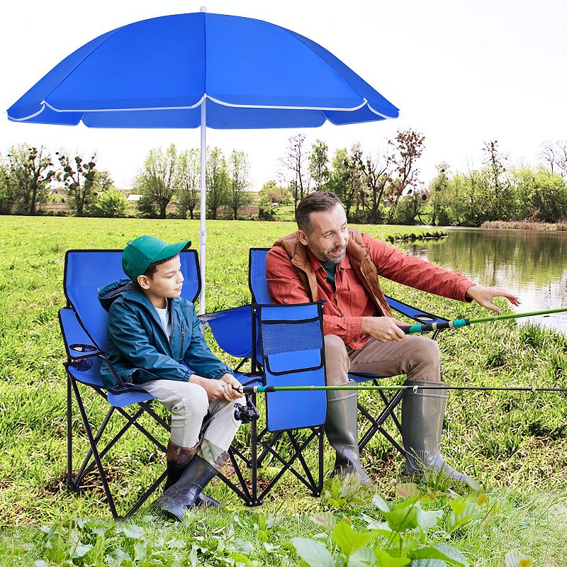 Portable Folding Picnic Double Chair With Umbrella