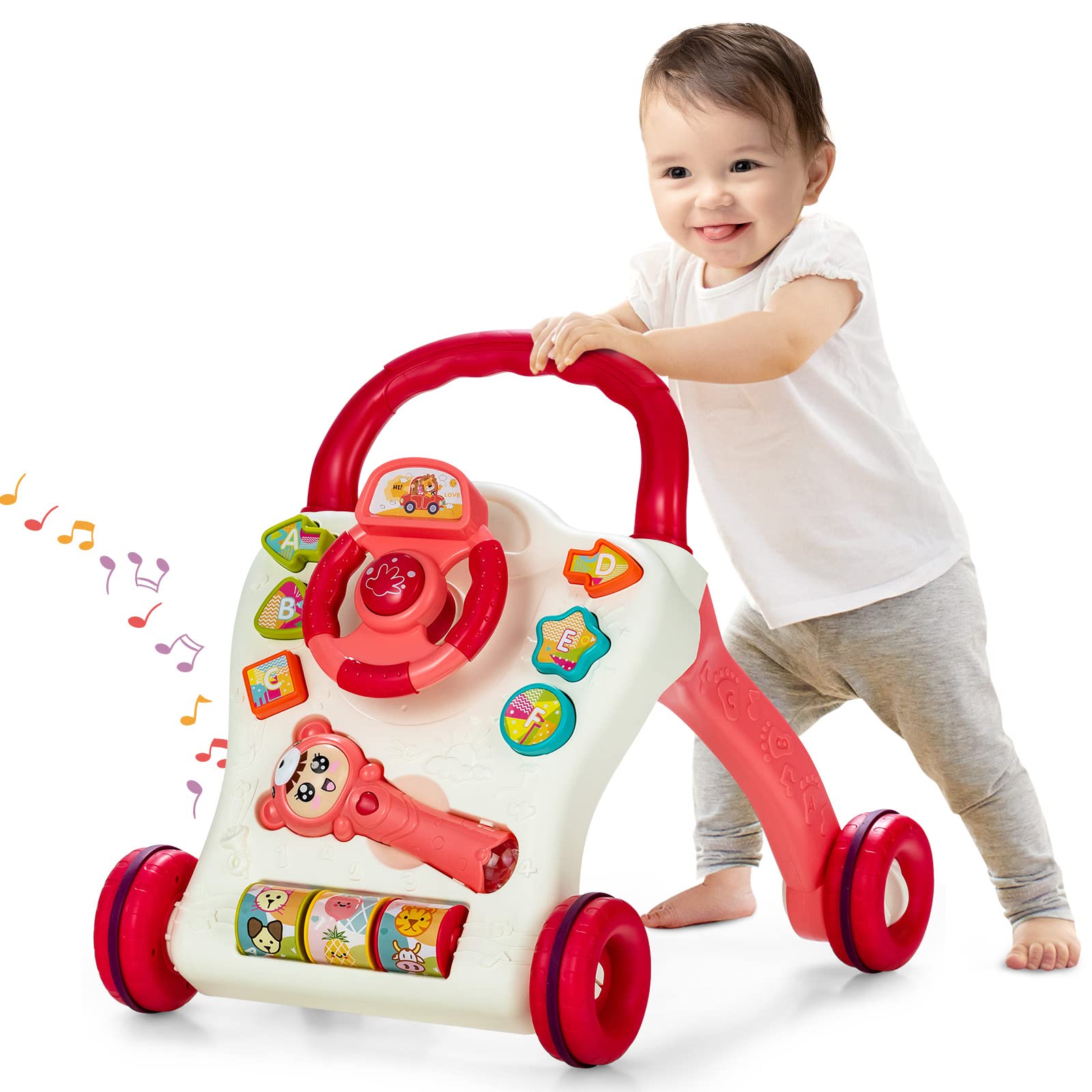 Sit to Stand Learning Walker, Baby Push Walker with Projector & Play Panel