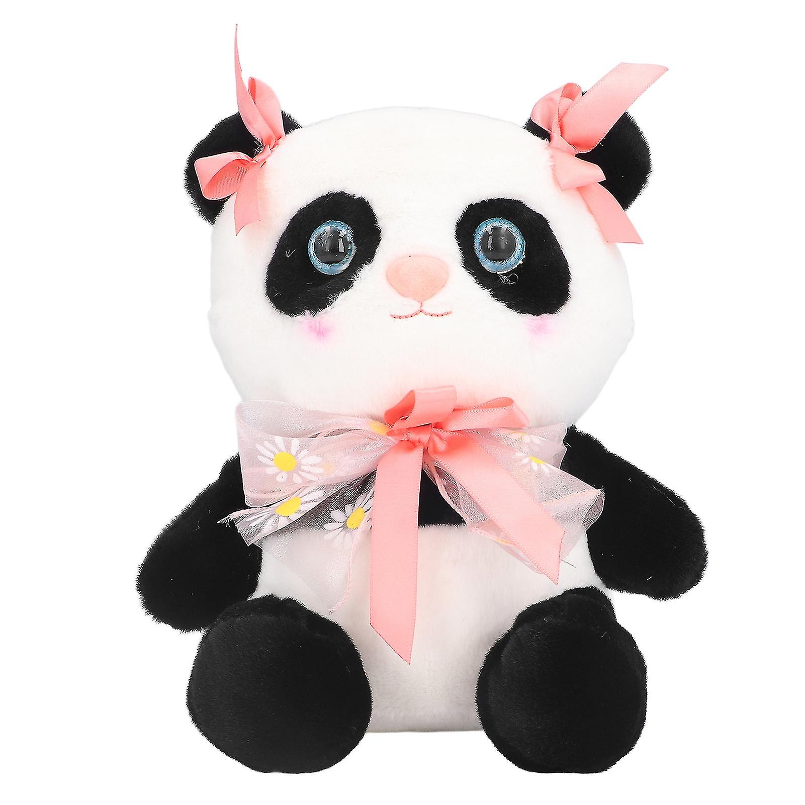 Panda Plush Toy 9.8 Inch Children Cartoon Panda Stuffed Doll with Bow Decoration Birthday Gift (Pink)