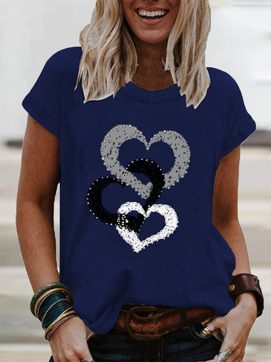 Ladies Love Print Round Neck Short Sleeve T-shirt