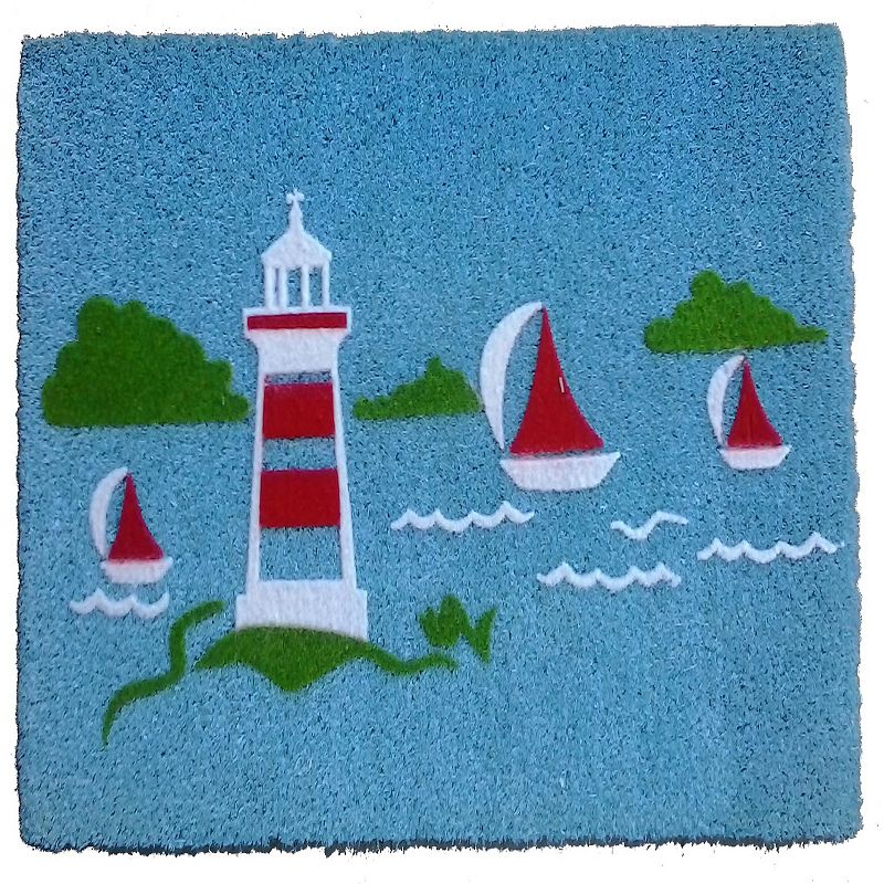 30 Blue  Green  and White Yacht Light House Rectangular Handwoven Mat