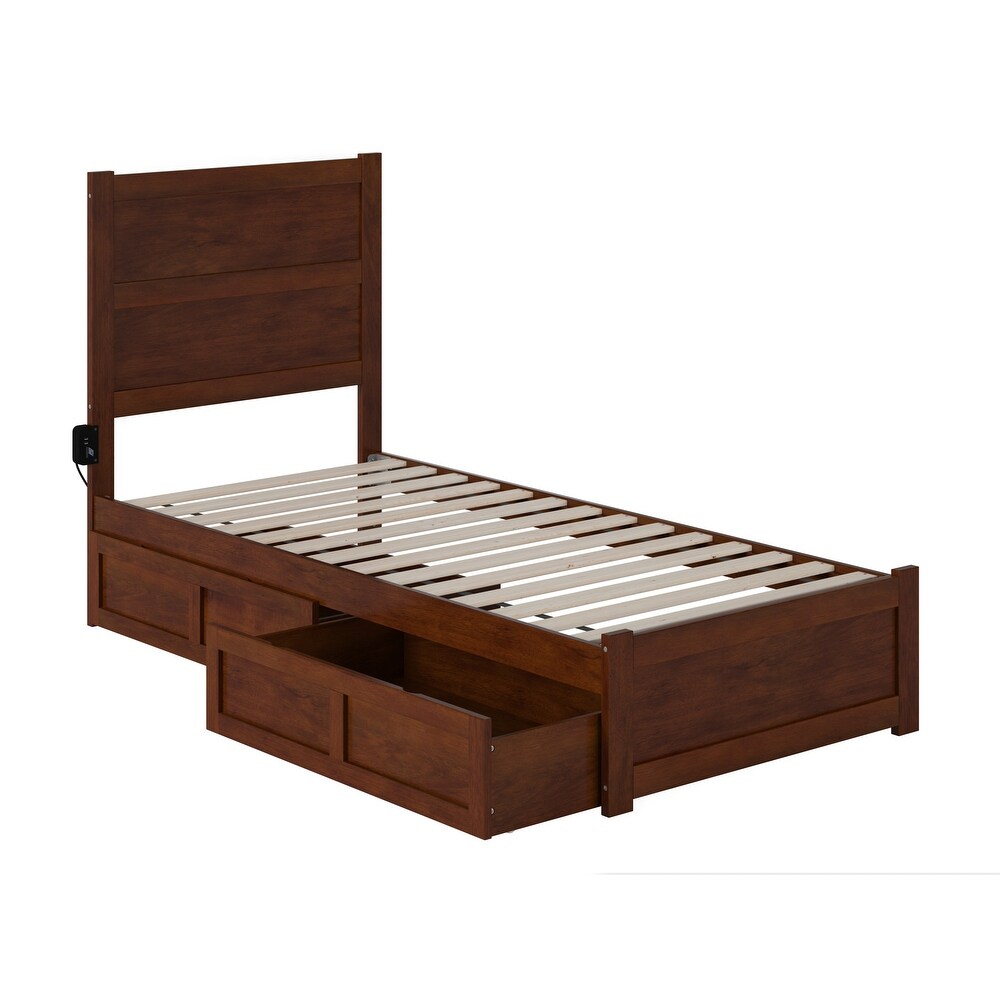 NoHo Twin XL Bed with Footboard and 2 Drawers in Walnut