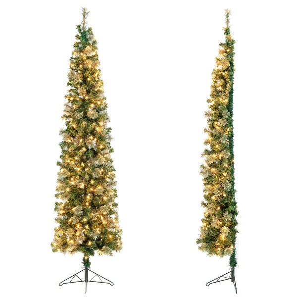 Gymax 7FT Prelit PVC Half Christmas Tree Pine Needle Lamp Tree w/