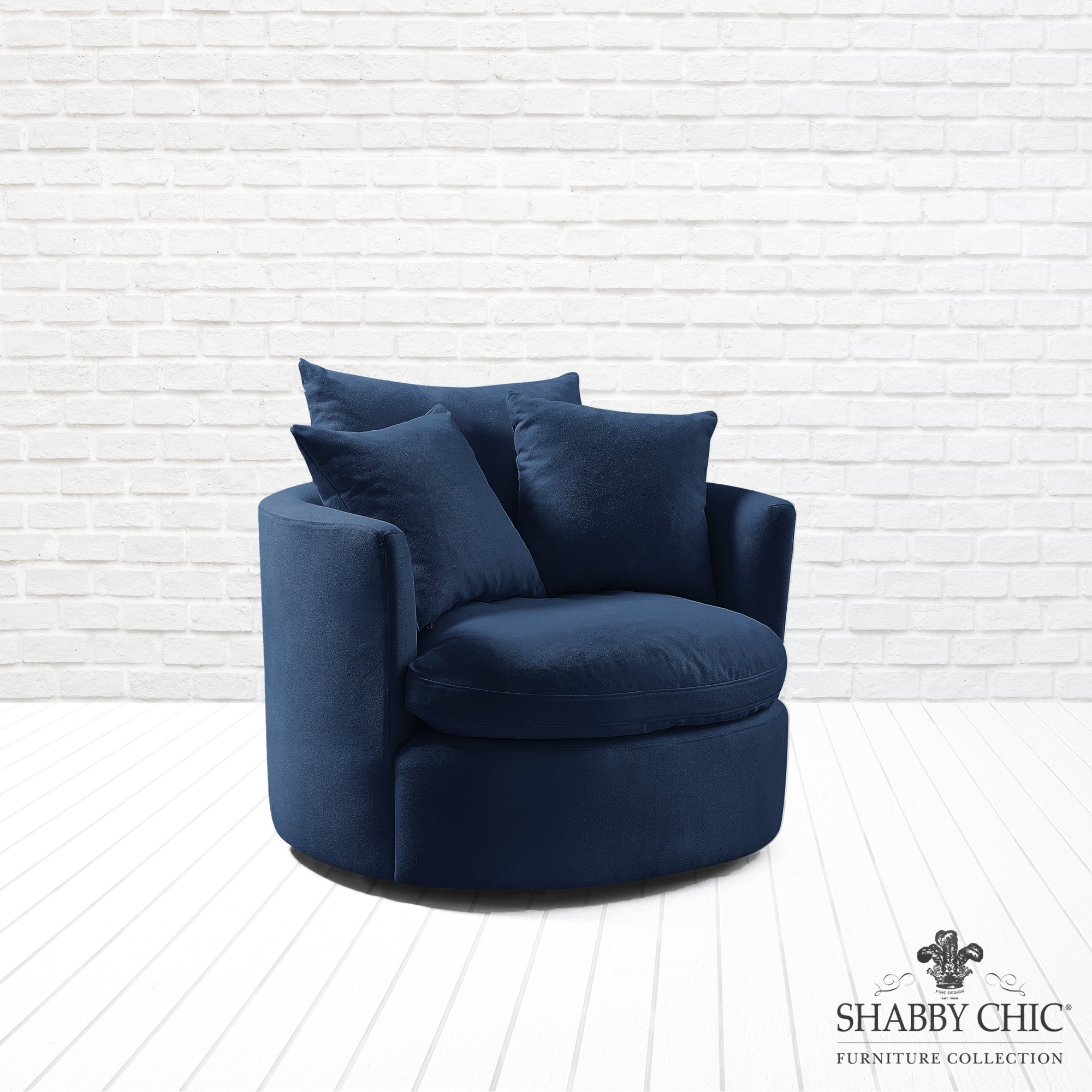 Shabby Chic Saniyah Navy Linen 360 Swivel Accent Chair