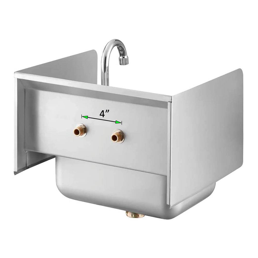 AMGOOD 17 in. x 15 in. Commercial Stainless Steel Wall Mounted Hand Sink with Side Splash and Gooseneck Faucet. NSF Certified HAND-SINK HS-17SS