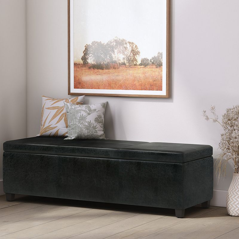 Simpli Home Avalon Extra-Large Faux-Leather Storage Ottoman Bench