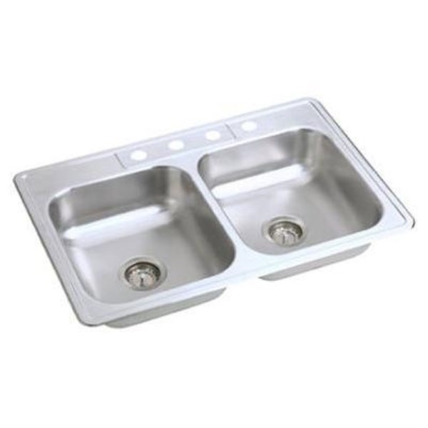 Elkay Double Bowl 33 In. x 22 In. x 6 In. Deep Luster Stainless Steel Kitchen Sink