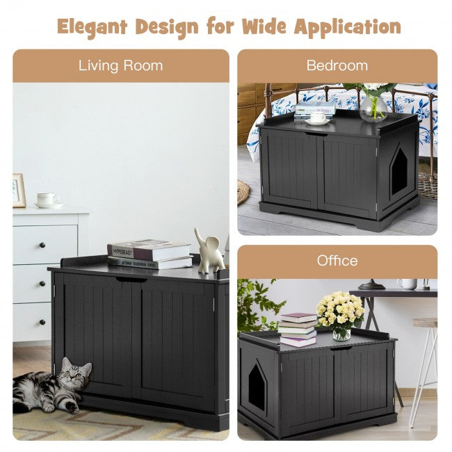 Cat Litter Box Cabinet Furniture Cat Washroom Storage Bench Black