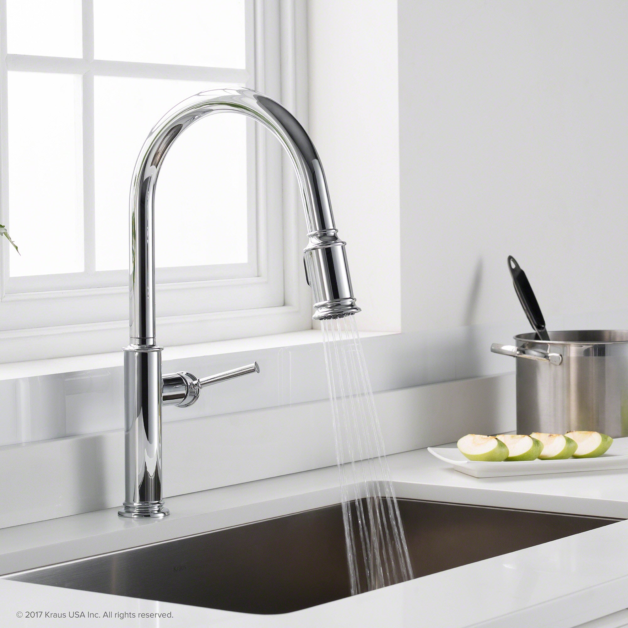 KRAUS Sellette™ Single Handle Pull Down Kitchen Faucet with Dual Function Sprayhead in Chrome Finish