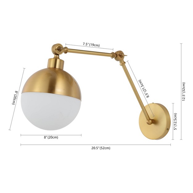 1 light Alba Mid century Modern Arm adjustable Iron glass Led Sconce Brass Gold frosted Jonathan Y