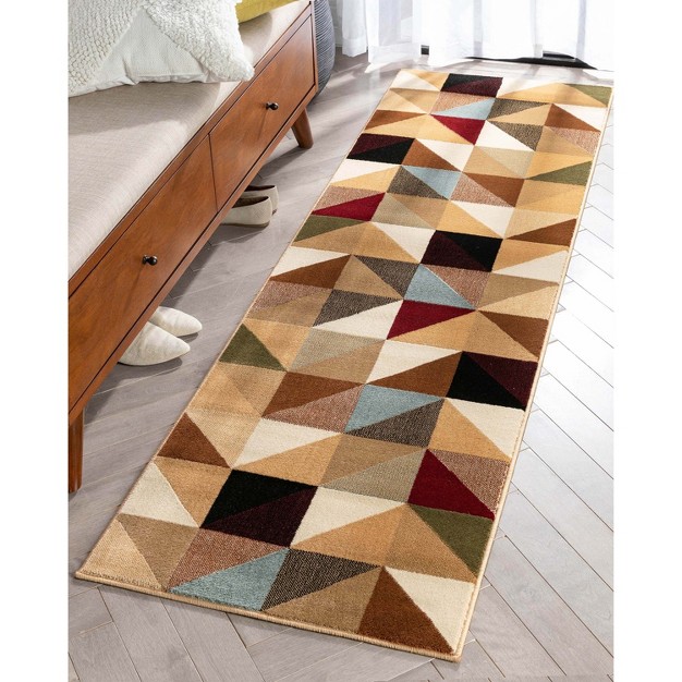 Well Woven Ermine Boxes Triangles Geometric Ivory Multi Area Rug