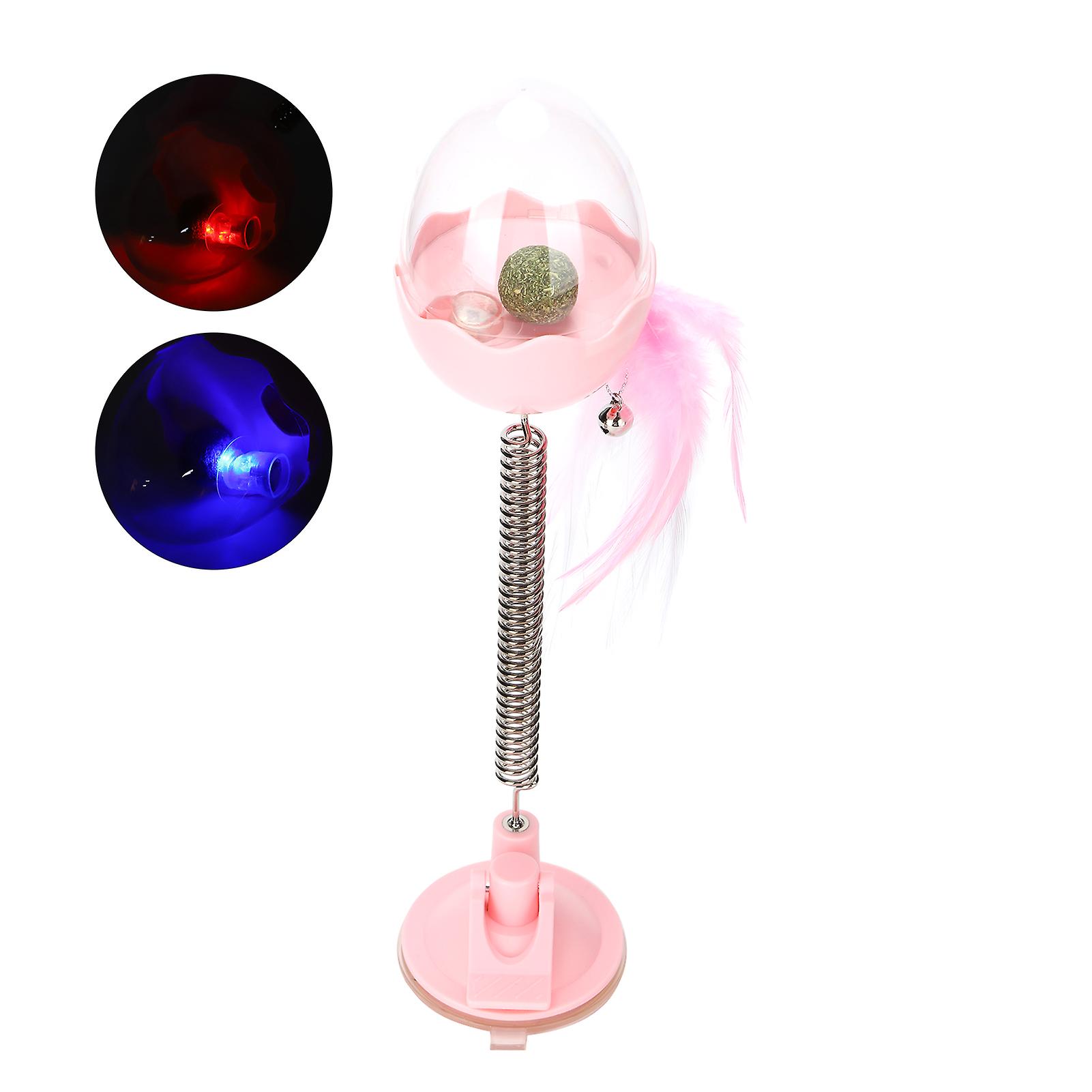 Abs Led Lighting Swing Spring Feather Leak Food Pet Toy Colorful Flash Ball With Catmintpink