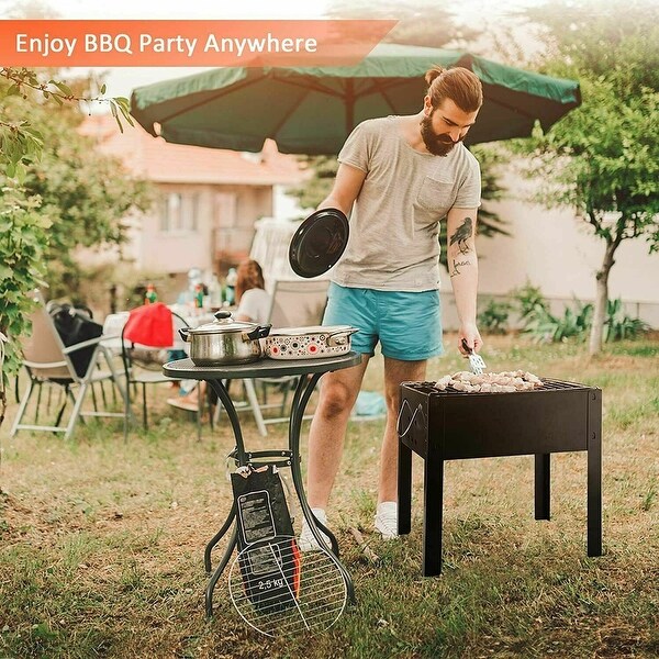 20” Portable Foldable Outdoor Charcoal Barbecue Grill Tabletop BBQ Grill Tool for Cooking Black