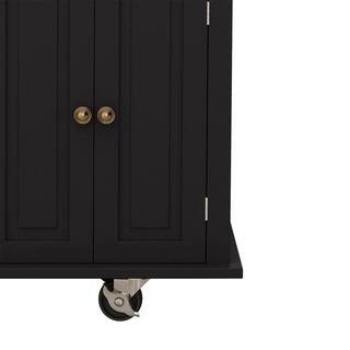 Whatseaso Black Wood 43.31 in. Kitchen Island with 2-Storage Cabinets and 2-Locking Wheels MY23K-110515761