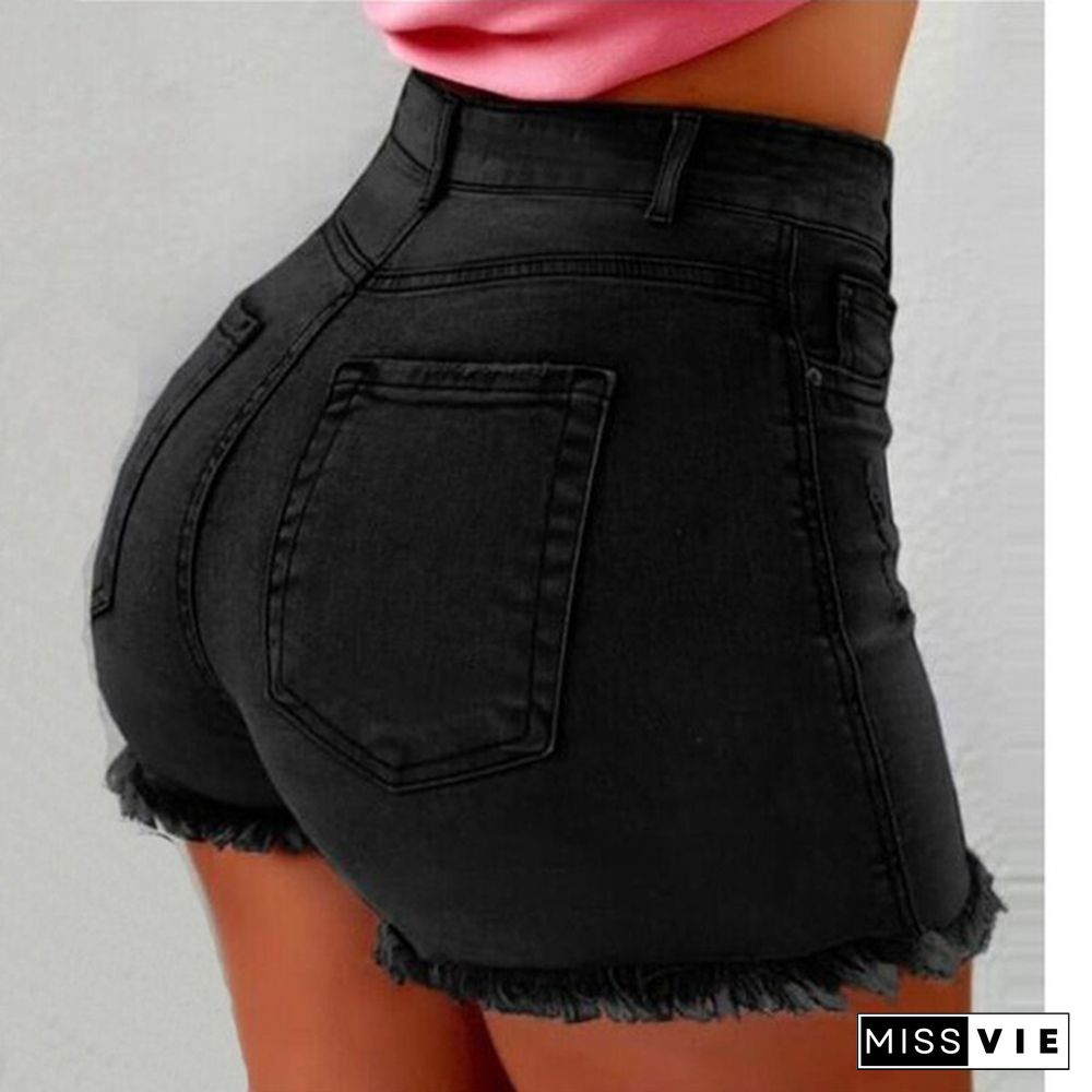 High Waist Shorts Jeans Women Short Summer Femme Harajuku Push Up Skinny Denim Shorts with Tassel Plus Size