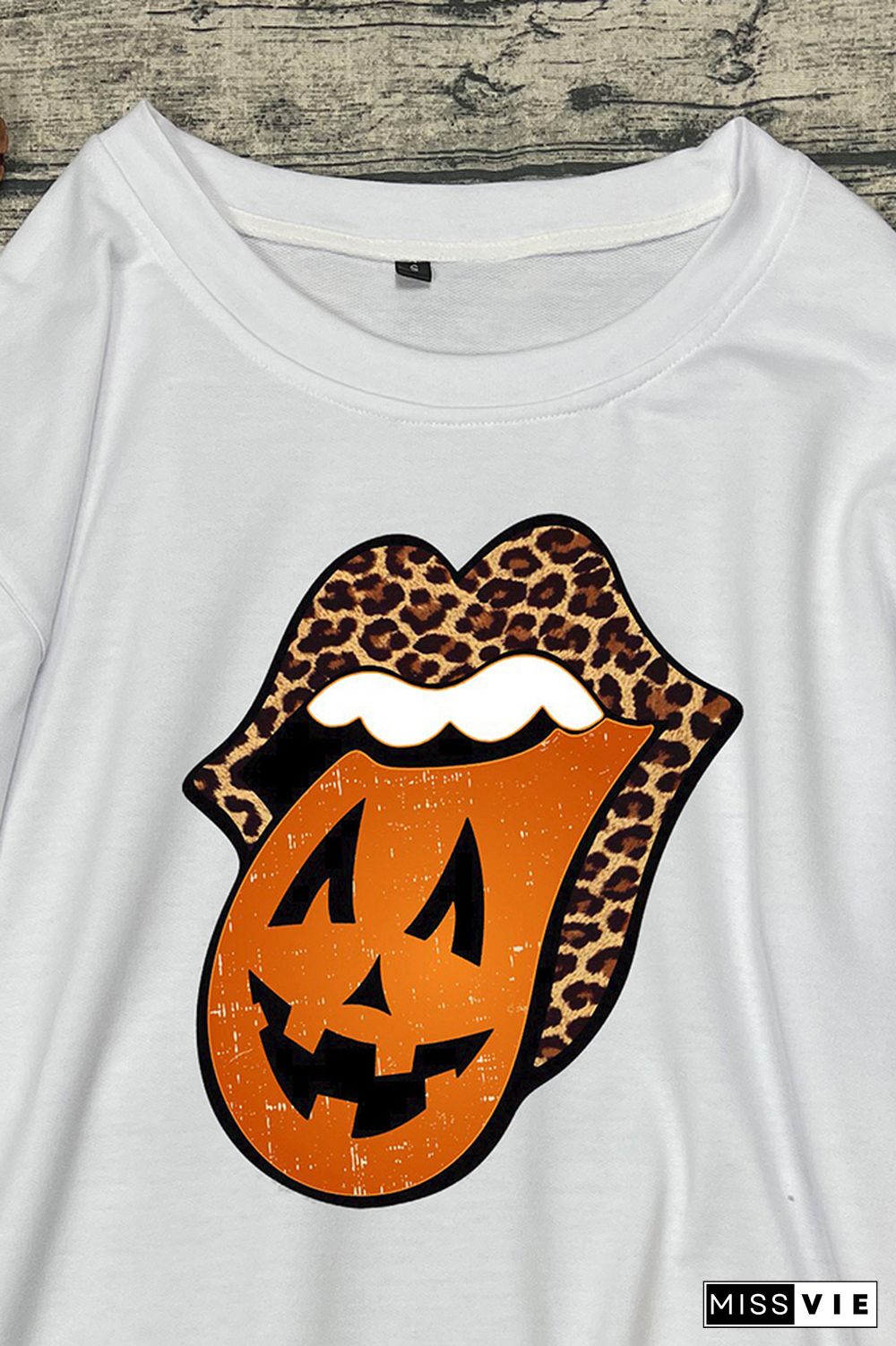 Leopard Lips Halloween Print O-neck Long Sleeve Sweatshirts Women Wholesale