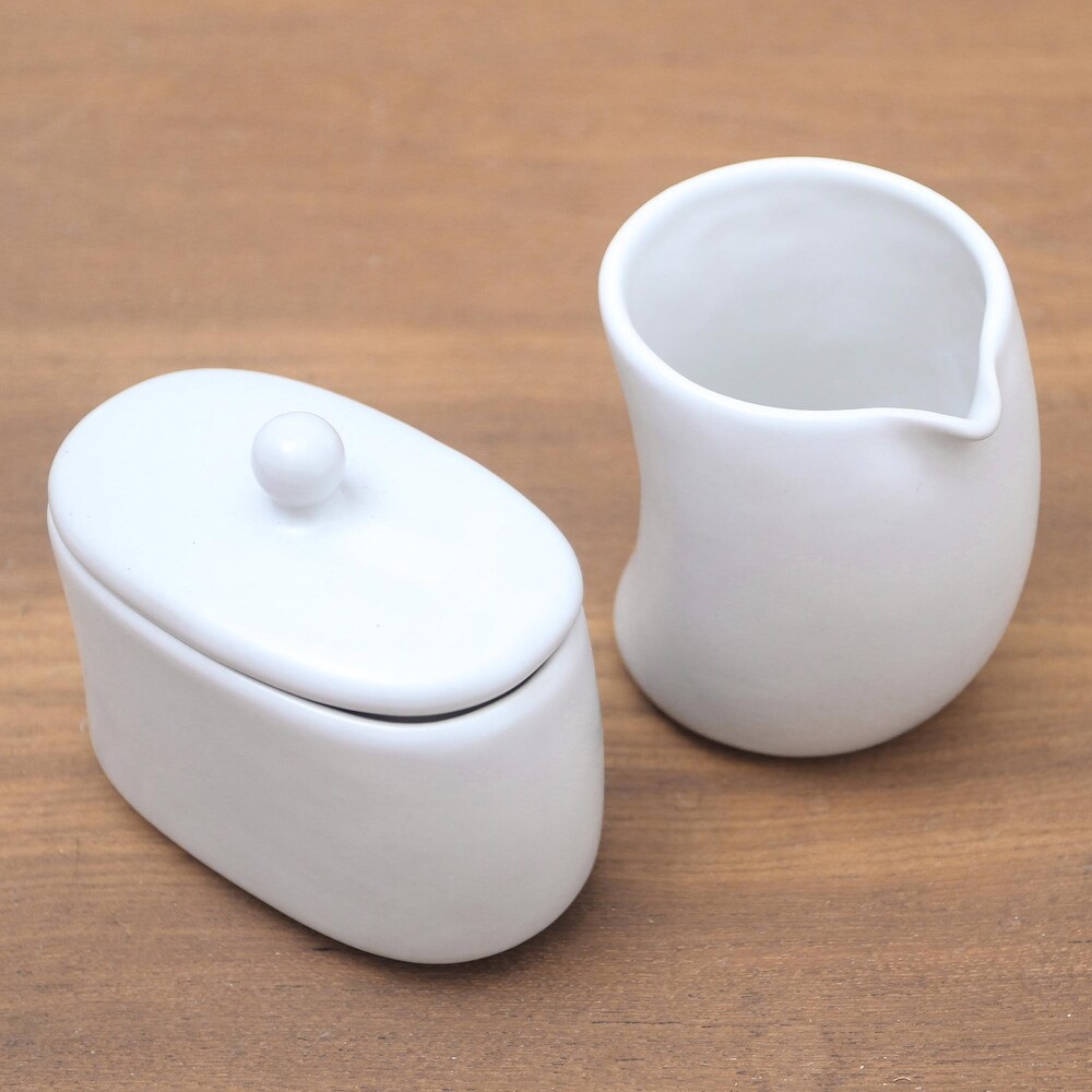 Novica Handmade Sweet Morning In White Ceramic Cream And Sugar Set (Pair)