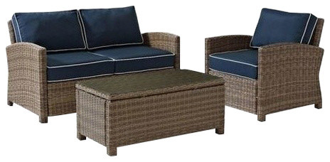 Bradenton 3 Piece Outdoor Wicker Seating Set With Cushions   Tropical   Outdoor Lounge Sets   by VirVentures  Houzz