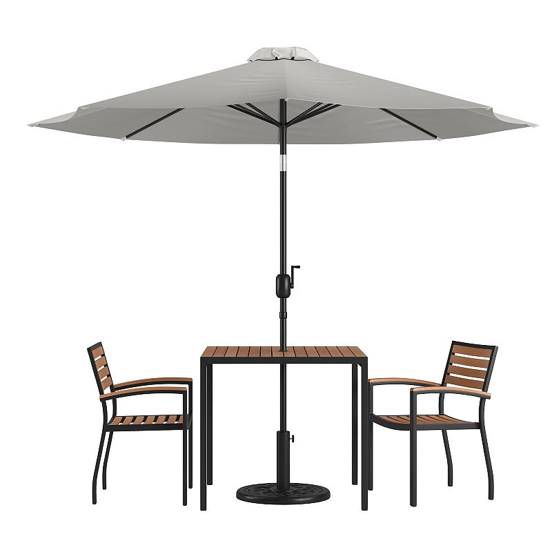 Flash Furniture Outdoor Patio Table， Chair， Umbrella and Base 5-piece Set