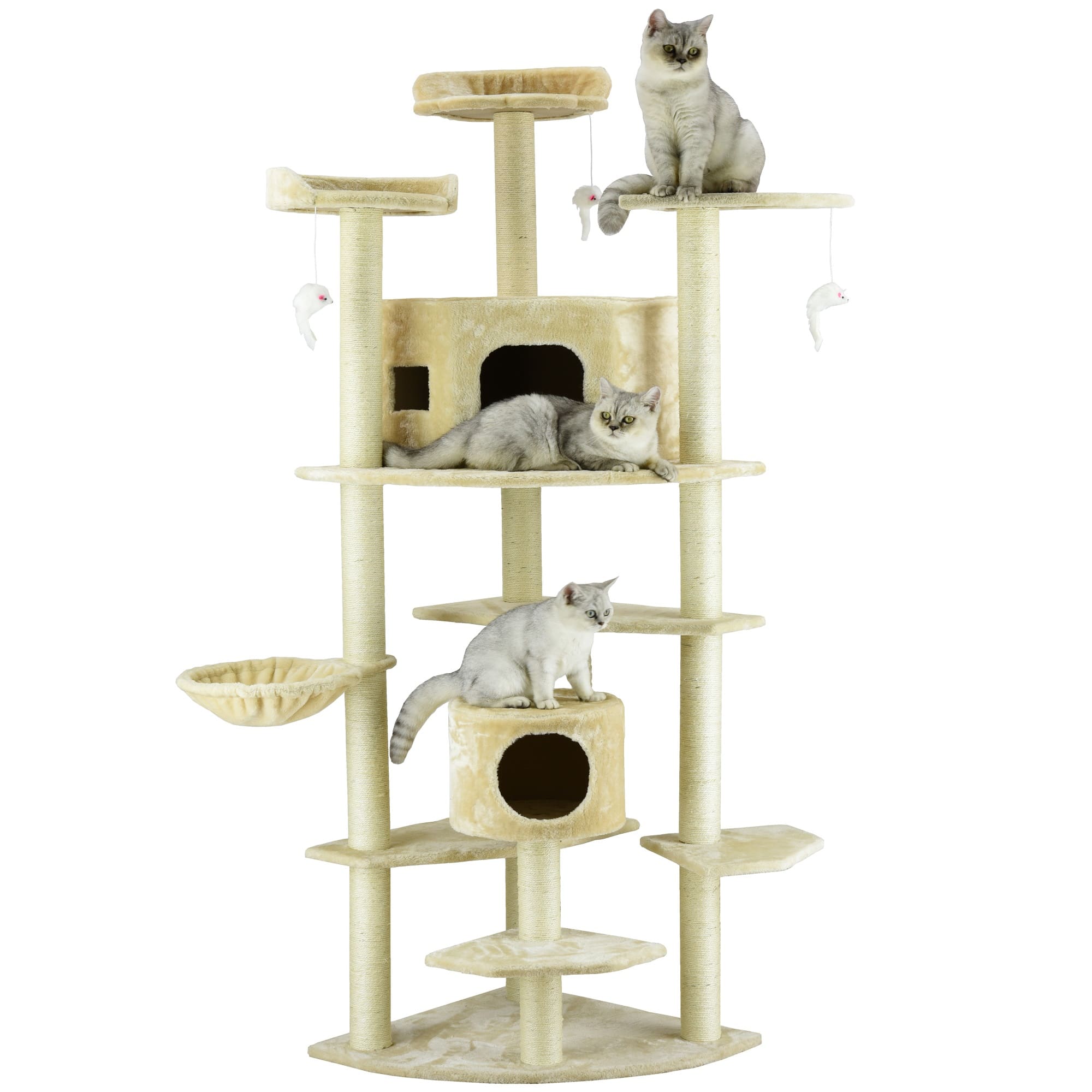 Go Pet Club Classic Beige Cat Tree House Furniture with Sisal Scratching Post， 80