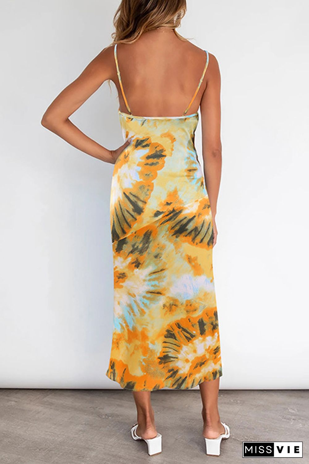 Elegant Print Split Joint Slit Strapless Sling Dress Dresses