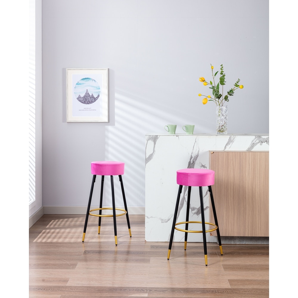 2 Pcs Velvet Backless Bar Stools Armless Dining Chair with Footres