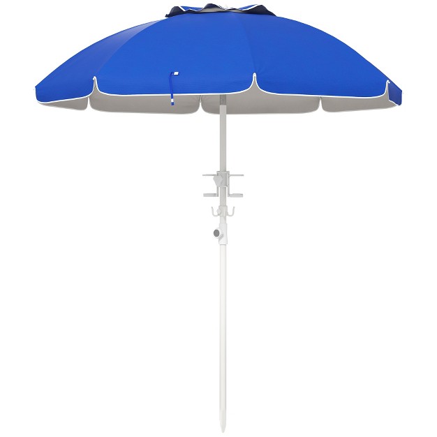 Outsunny 5 7 x27 Beach Umbrella With Cup Holders Hooks Vented Canopy Portable Outdoor Umbrella Blue