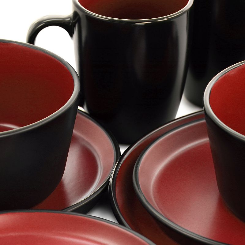 Gibson Home Laramie Blue Stoneware 16 Piece Dinnerware Set in Red and Black