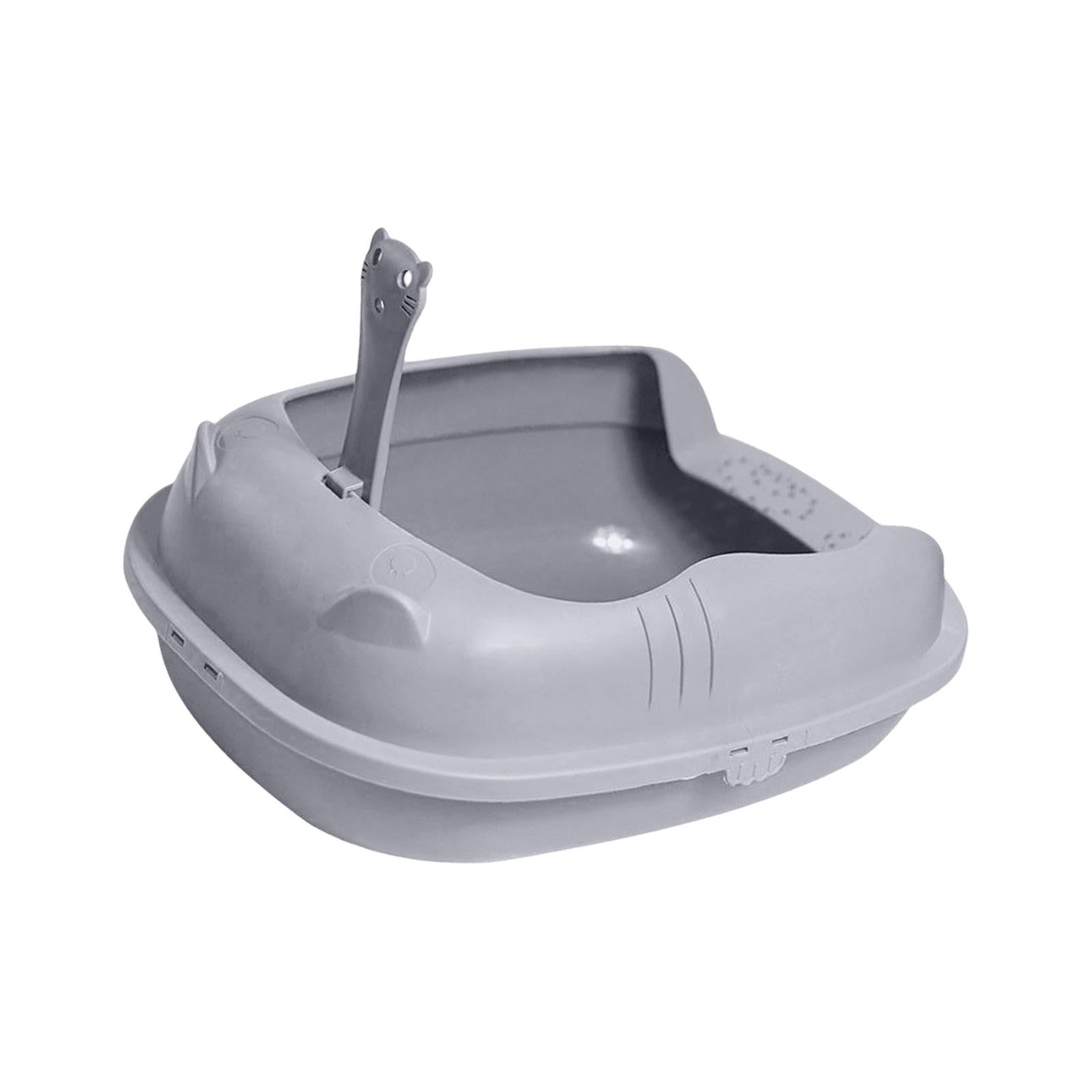 Cat Litter Box Bedpan Sand Box Container Durable Toilet Semi Enclosed Splashproof Cat Litter Tray for Rabbits， Cats， Kitty ， Gray