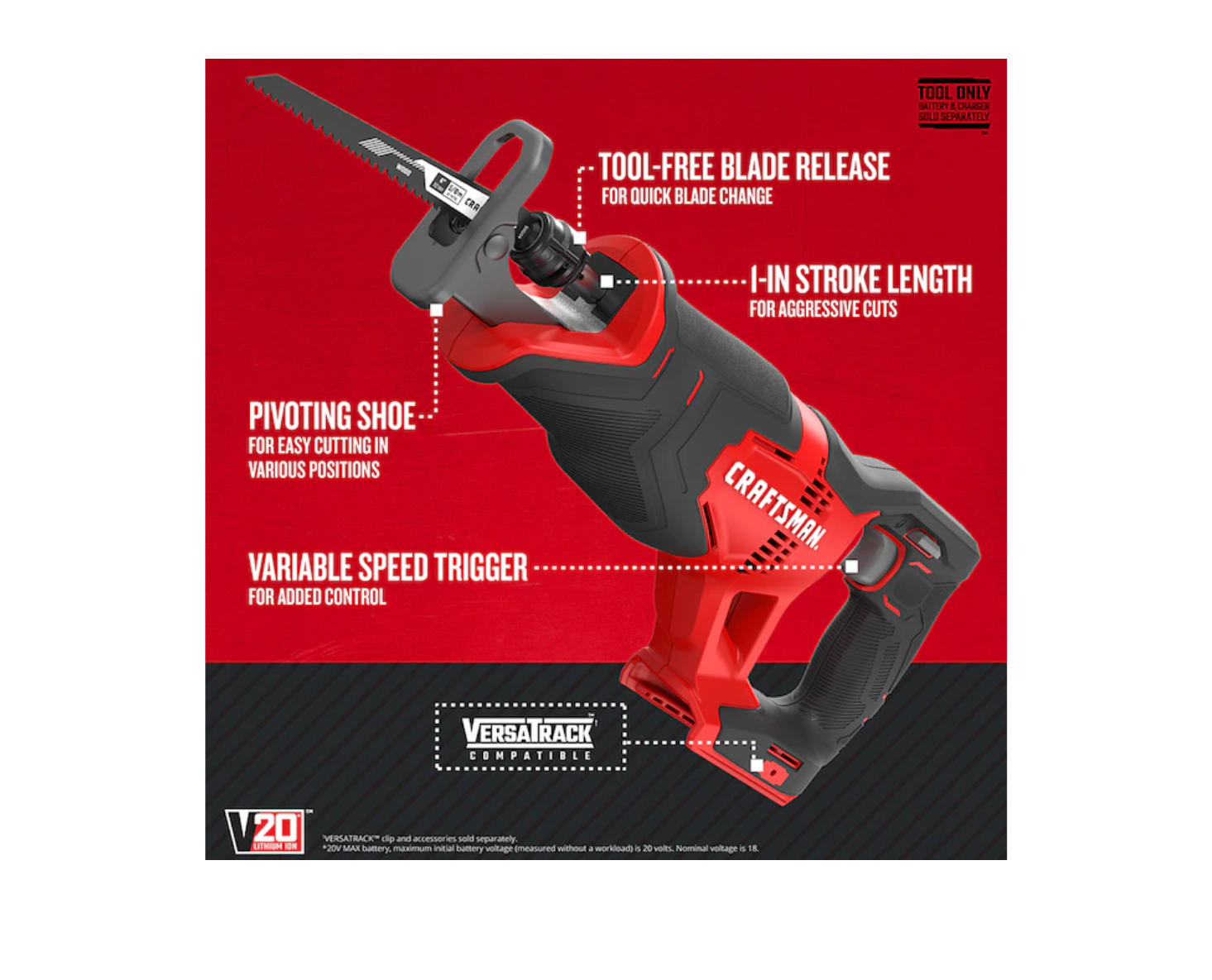 CRAFTSMAN CMCS300B V20 20-volt Max Variable Speed Cordless Reciprocating Saw (Tool Only)