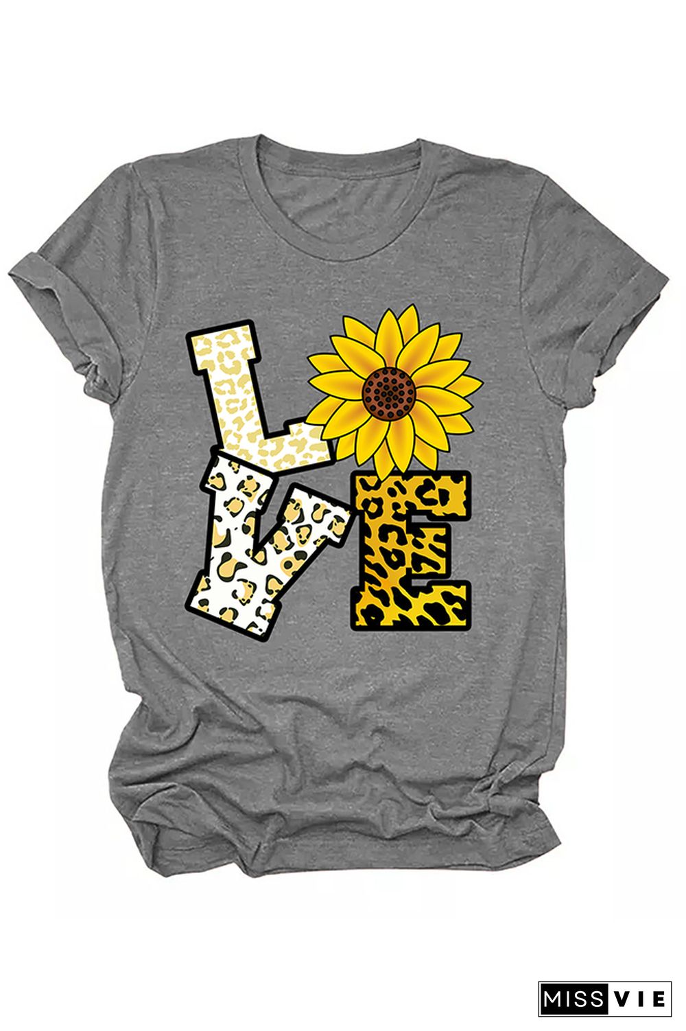 Love and Sunflower Print Graphic Tees for Women Wholesale Short Sleeve T shirts Top