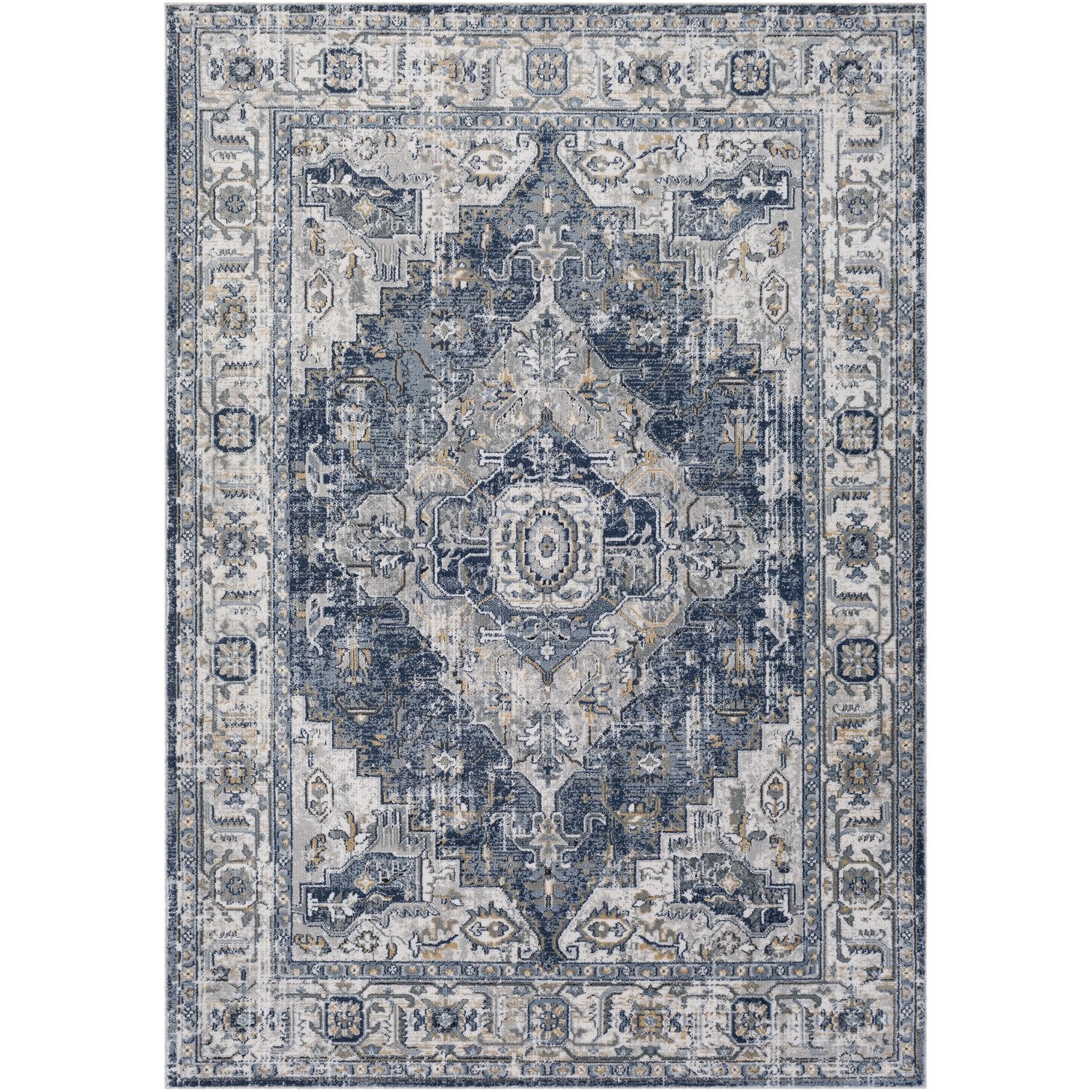 Jolie Rug in Medium Gray, Tan, Light Gray, Ivory, Charcoal, Dark Blue, Black