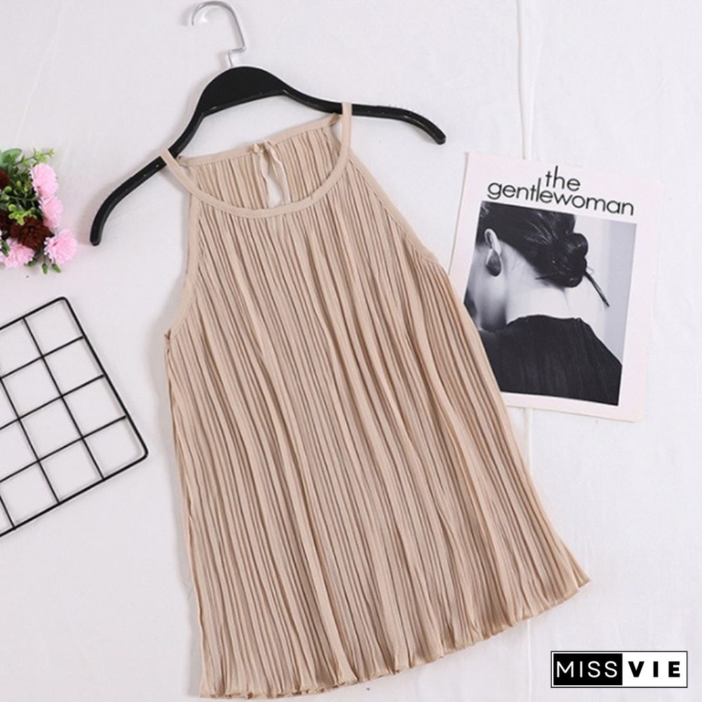 Fashion Women Summer Slim Tank Tops Camisole Chiffon Halter Off Shoulder O Neck Vest