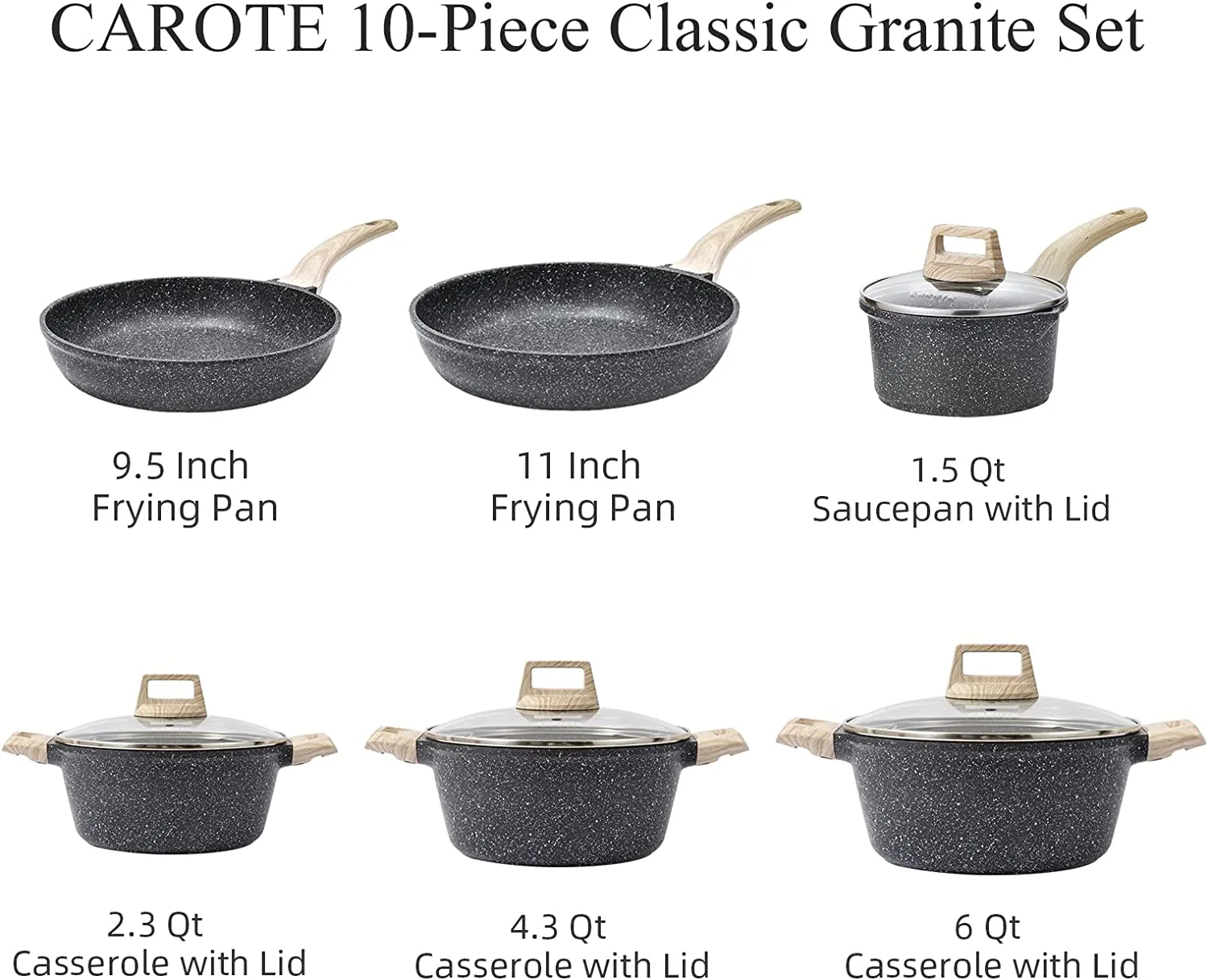 Pots and Pans Set Nonstick, White Granite Induction Kitchen Cookware Sets