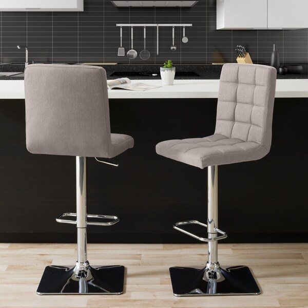 Heavy Duty Gas Lift Adjustable Barstool in Tufted Fabric， set of 2