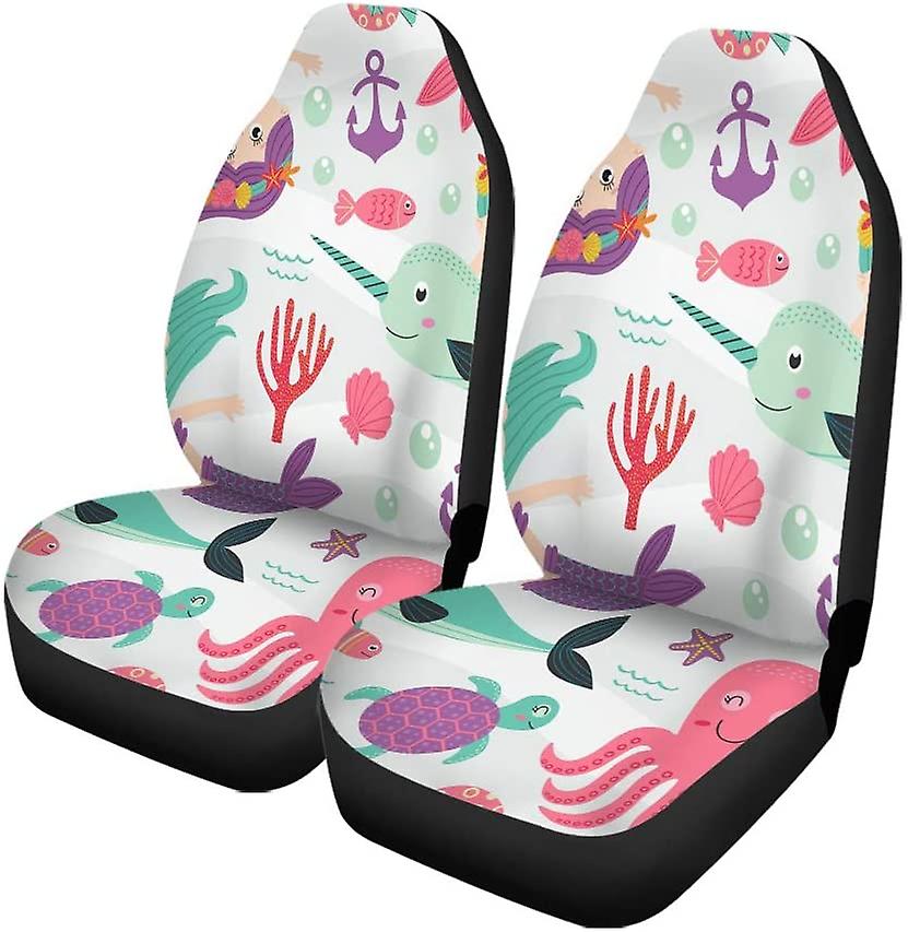 Set Of 2 Car Seat Covers Cartoon Creative Stitching Picture Life Dolphin Turtle Universal Auto Front Seats Protector Fits