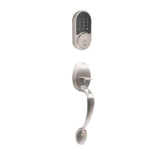 Defiant Wilmington Satin Nickel Door Handleset with Round Smart Hubspace WiFi Deadbolt and Hartford Interior Knob 32HY2X2GZB