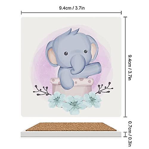 Colourlife Square Drink Coasters 1 Pcs Elephant In A Basket Absorbent Ceramic Coffee Coasters For Drinks With Cork Base Housewarming Gift For Home Dec