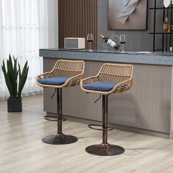 Set of 2 Swivel Bar Stools Adjustable Counter Height with Footrest