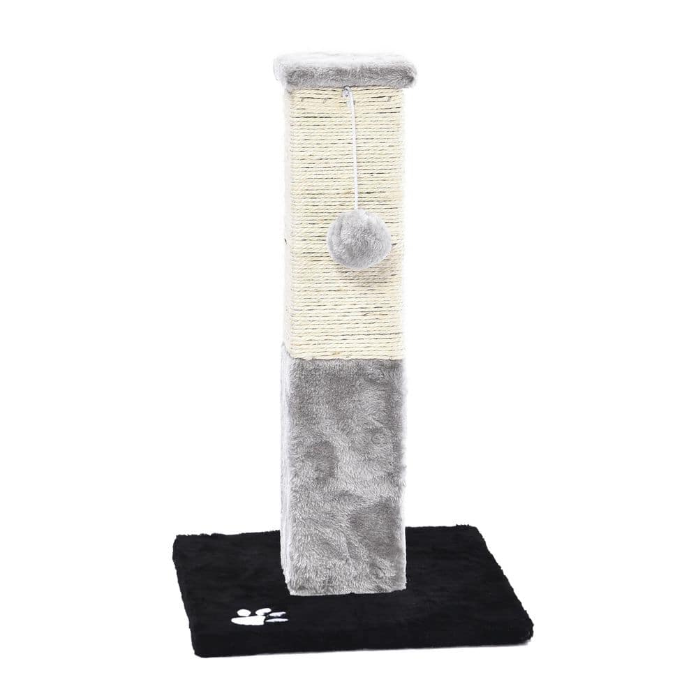 CAT CRAFT Plush and Sisal Square Cat Scratching Post with Plush Hanging Cat Toy, Gray/Natural 40535