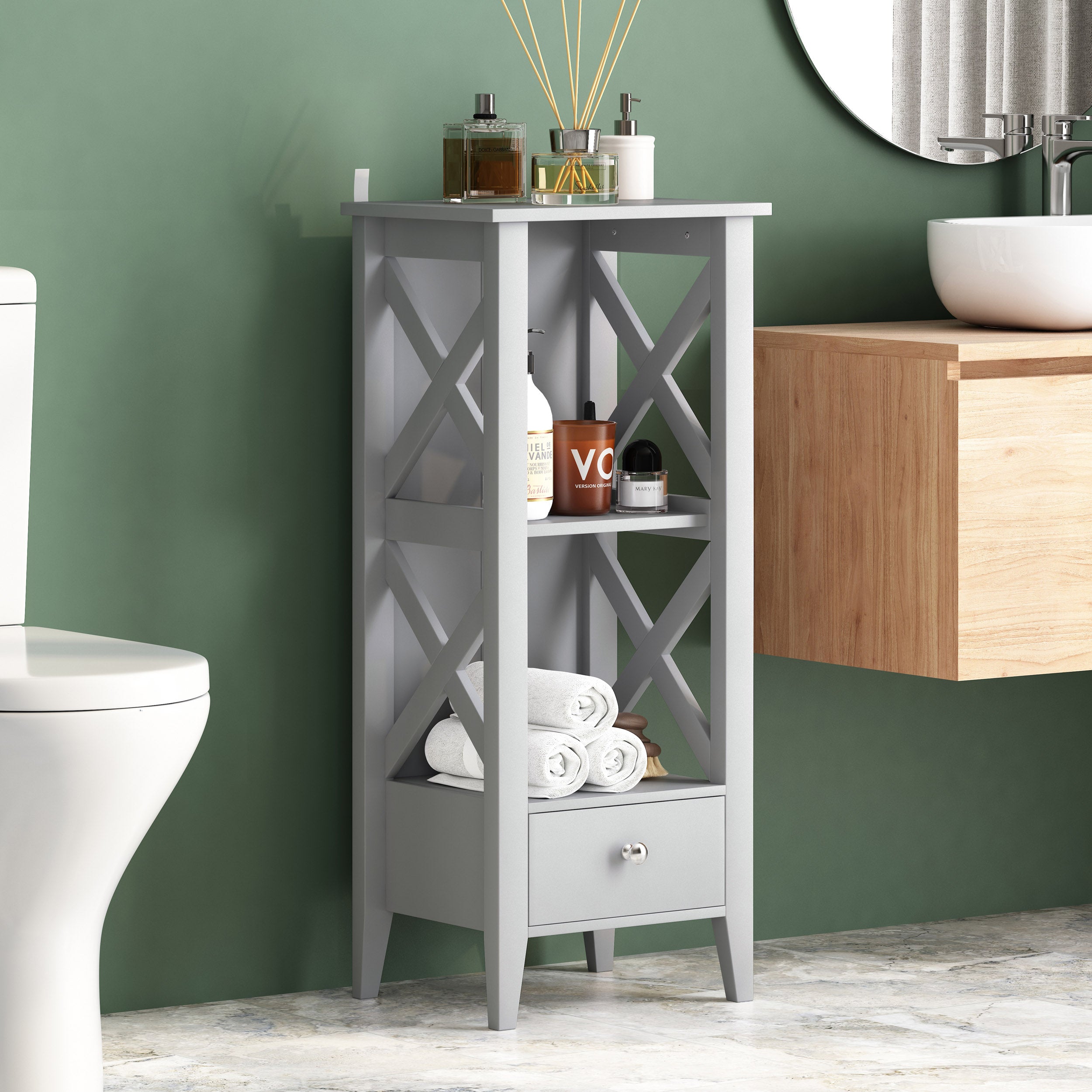 Lewis Modern Bathroom Floor Storage Rack with Drawer