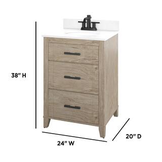 Glacier Bay Farmdale 24 in. W x 20 in. D x 37.9 in. H Bath Vanity in Natural Oak with White Stone Top 24BV35083ZPO117