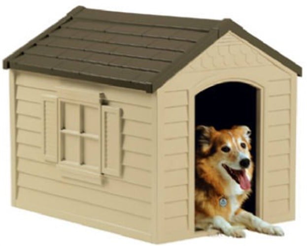 Suncast DH250 Durable Resin Snap Together Dog House with Removable Roof， Brown